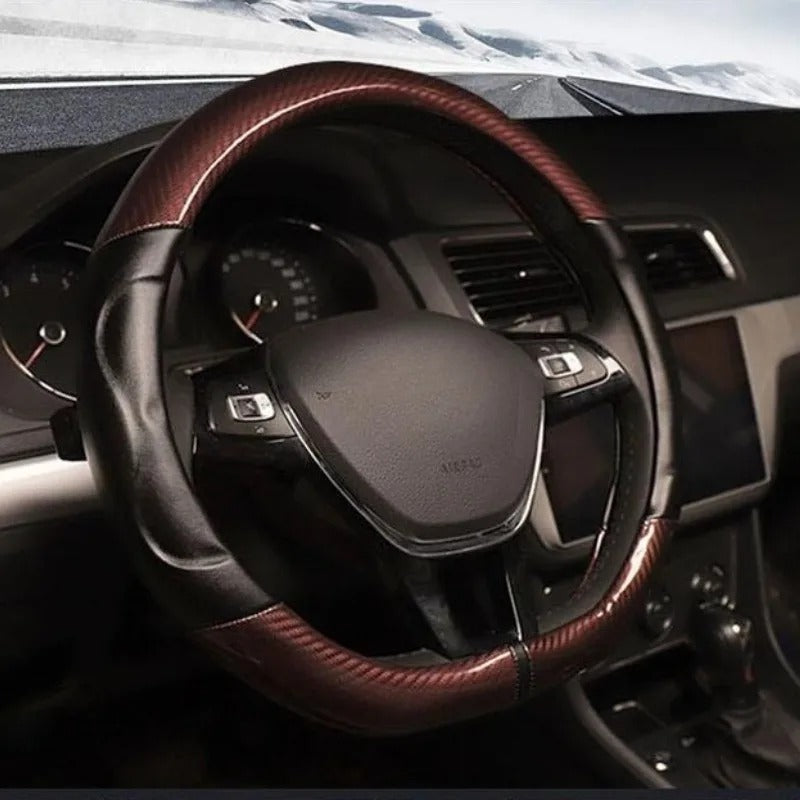 Carbon Fiber Steering Wheel Cover – Anti-Slip Universal 38cm O & D Shape Fit - Delicate Leather