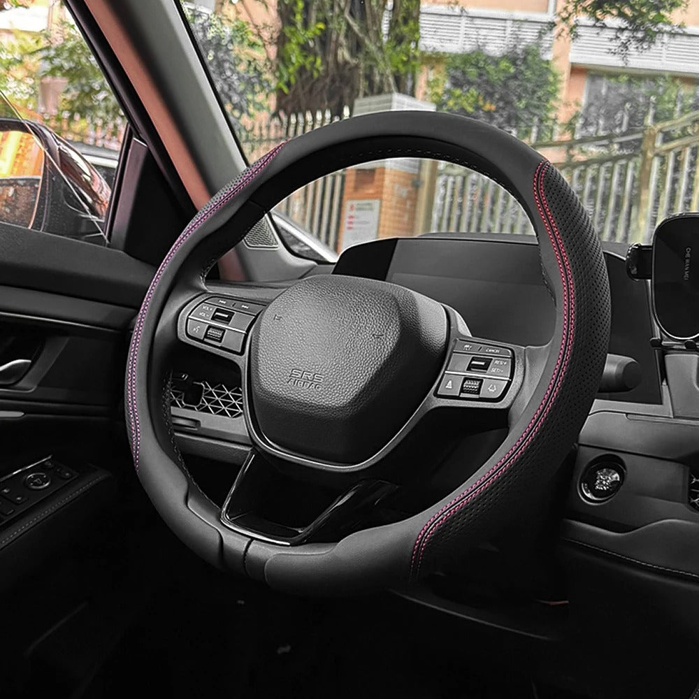 Universal Carbon Fiber Suede Nappa Leather Steering Wheel Cover 38cm – Non-Slip 15 Inch Car Steering Wheel Protector - Delicate Leather