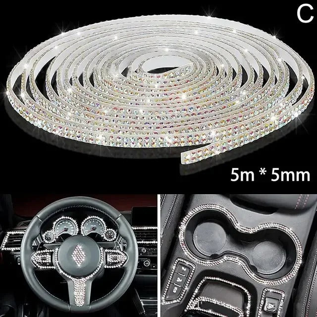 Bling Car Trim Sticker – 5m Self-Adhesive Rhinestone Strip for Interior Decoration - Delicate Leather