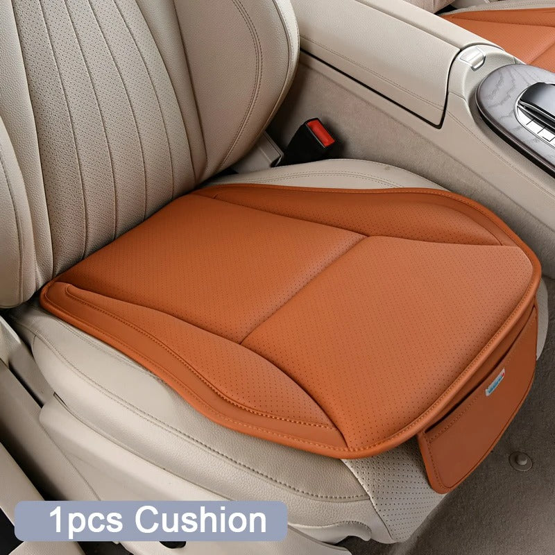Nappa Leather Car Seat Cover Set – Breathable Four-Season Cushion with Headrest - Delicate Leather