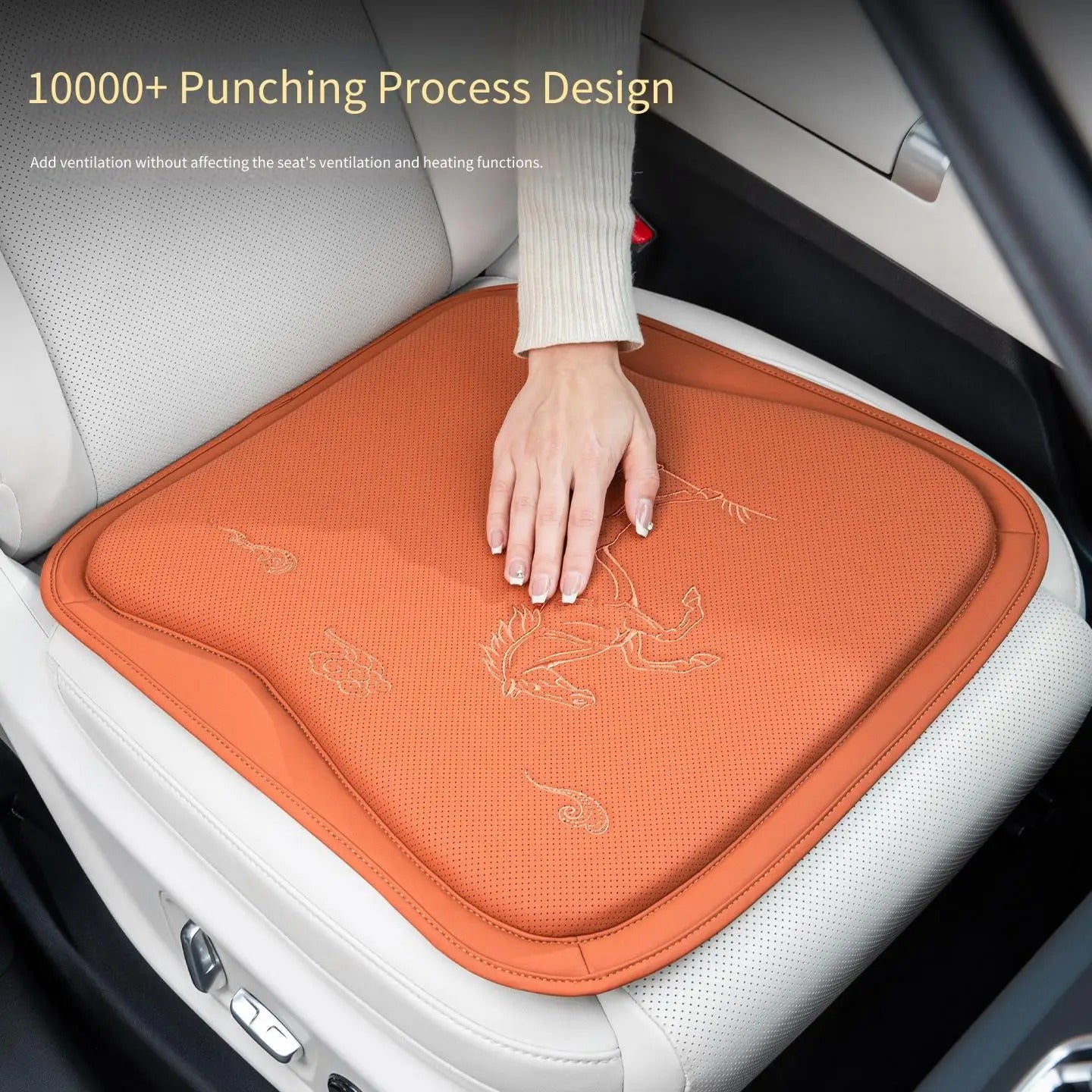 Embroidered Nappa Leather Car Seat Cushion Set – Breathable Seat Pad with Headrest & Lumbar Cushions - Delicate Leather