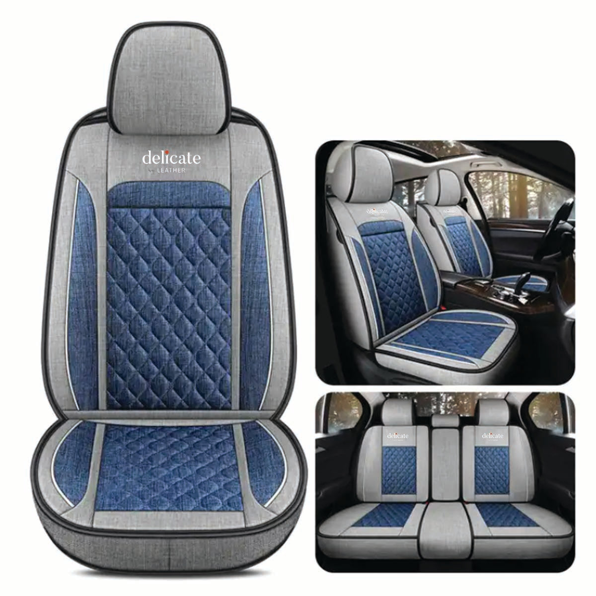 Delicate Leather Deluxe Universal Car Seat Cover Collection: Full Set of Premium Luxury Vehicle Seat Protectors - Delicate Leather