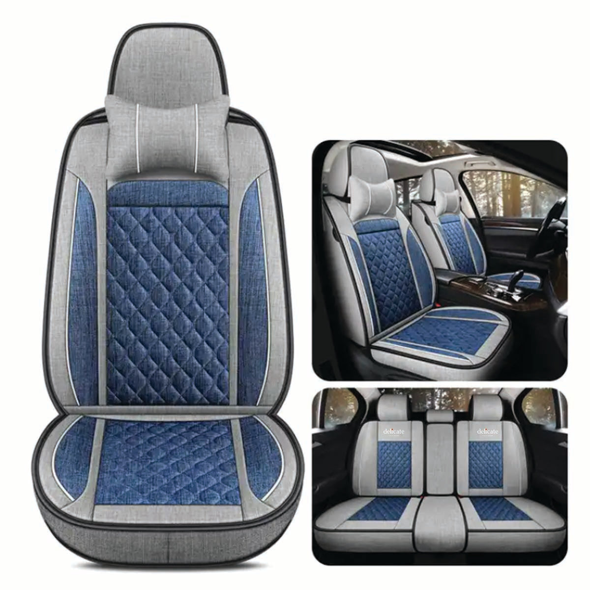 Delicate Leather Deluxe Universal Car Seat Cover Collection: Full Set of Premium Luxury Vehicle Seat Protectors - Delicate Leather