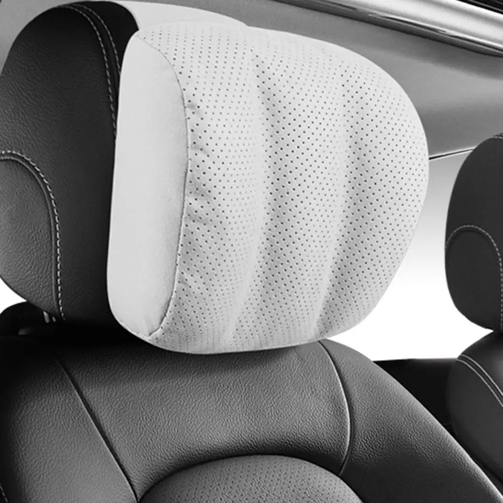 Car Headrest Neck Pillow – Memory Foam Travel Head Support Cushion, Universal Adjustable Fit - Delicate Leather