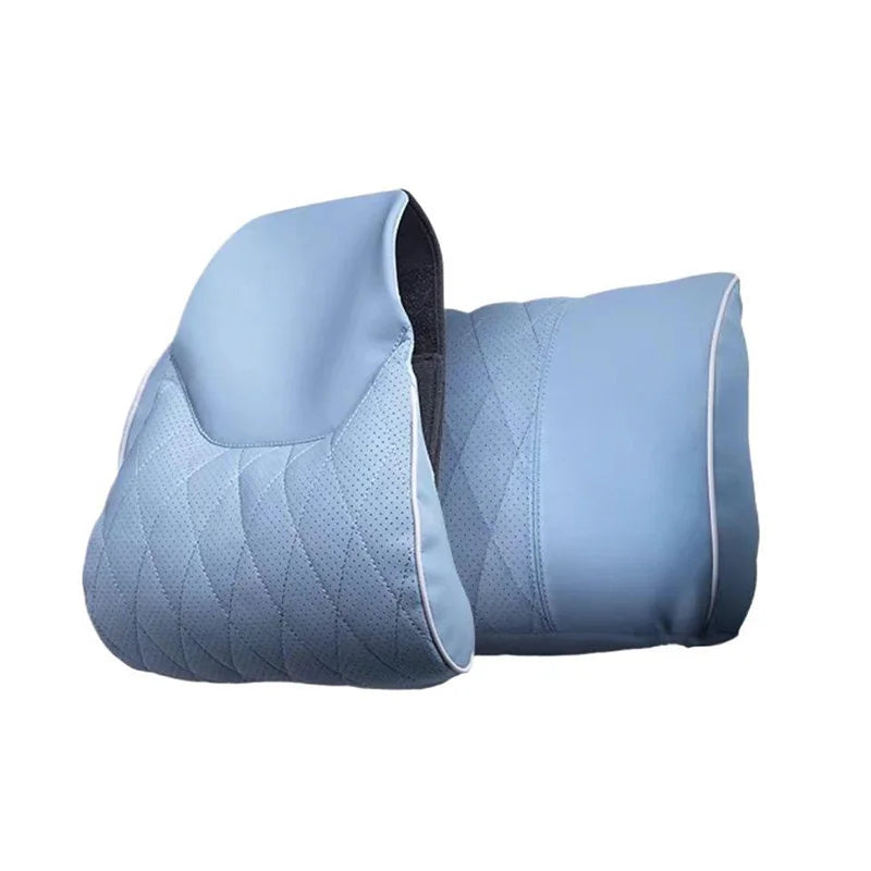 Universal Memory Foam Car Headrest and Lumbar Support Set – Breathable Neck & Back Cushion for All-Season Comfort - Delicate Leather