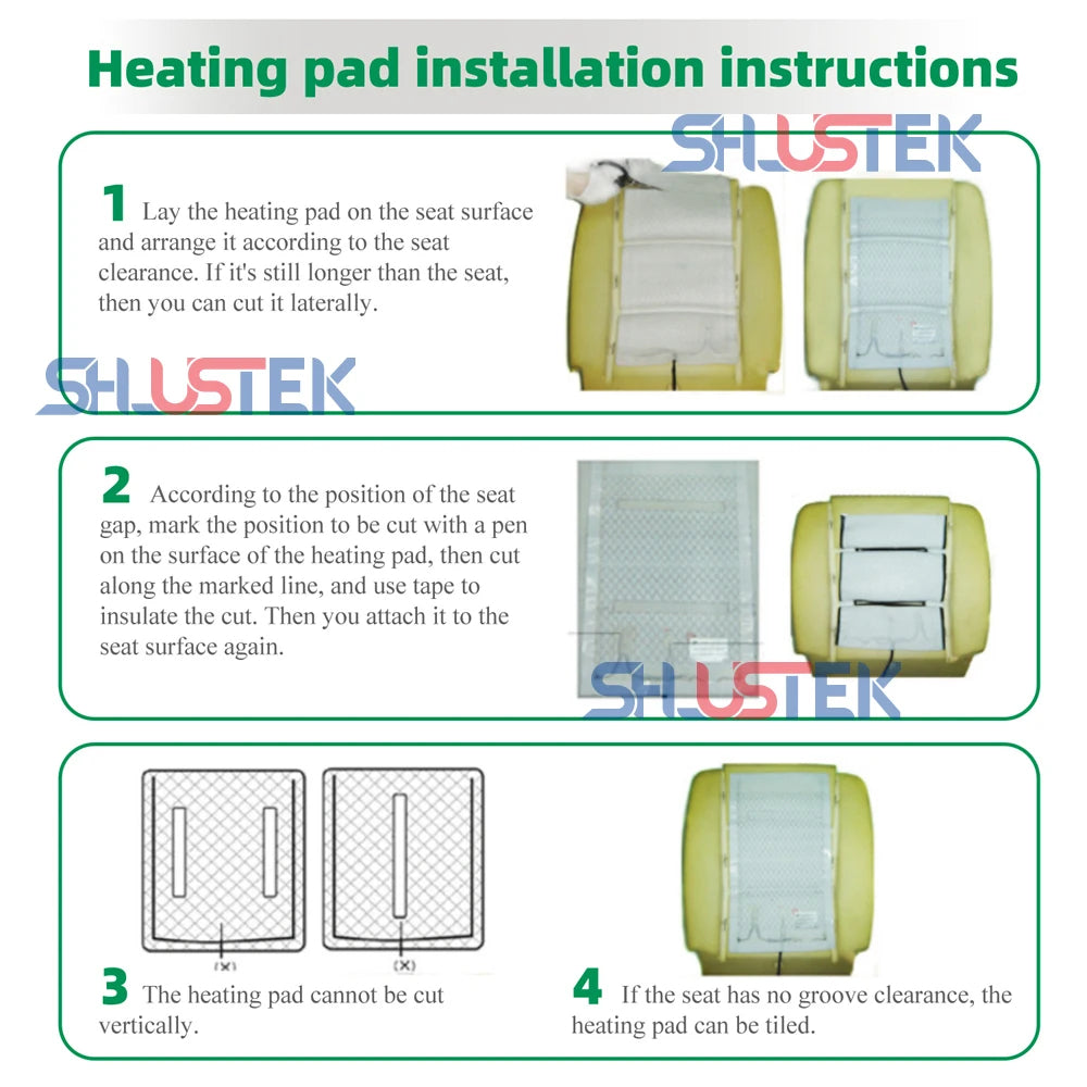 12V Car Seat Heater Kit for 2 Seats – 4pcs 25W Heating Pads with Dual Control Switch - Delicate Leather