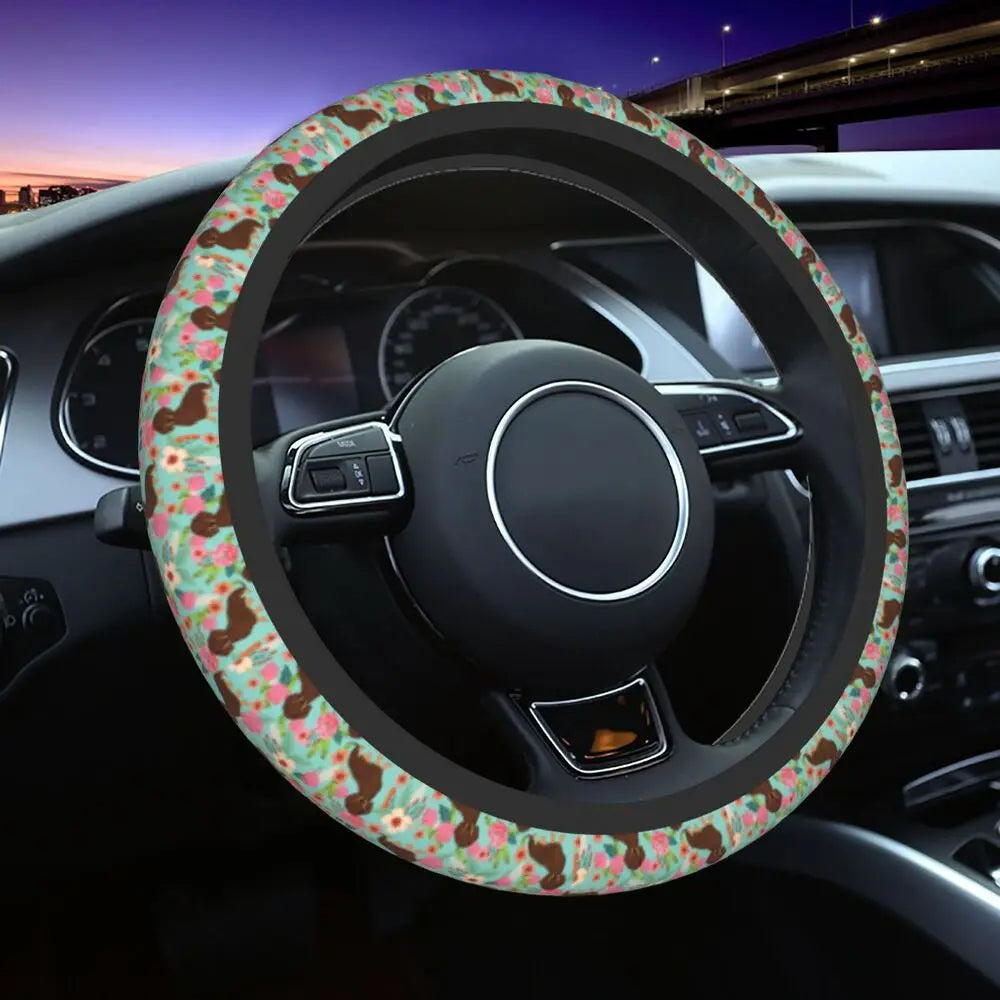 Doxie Florals Dachshund Steering Wheel Cover, Sausage Dog Car Steering Wheel Cover , Car Accessories 40 - Delicate Leather