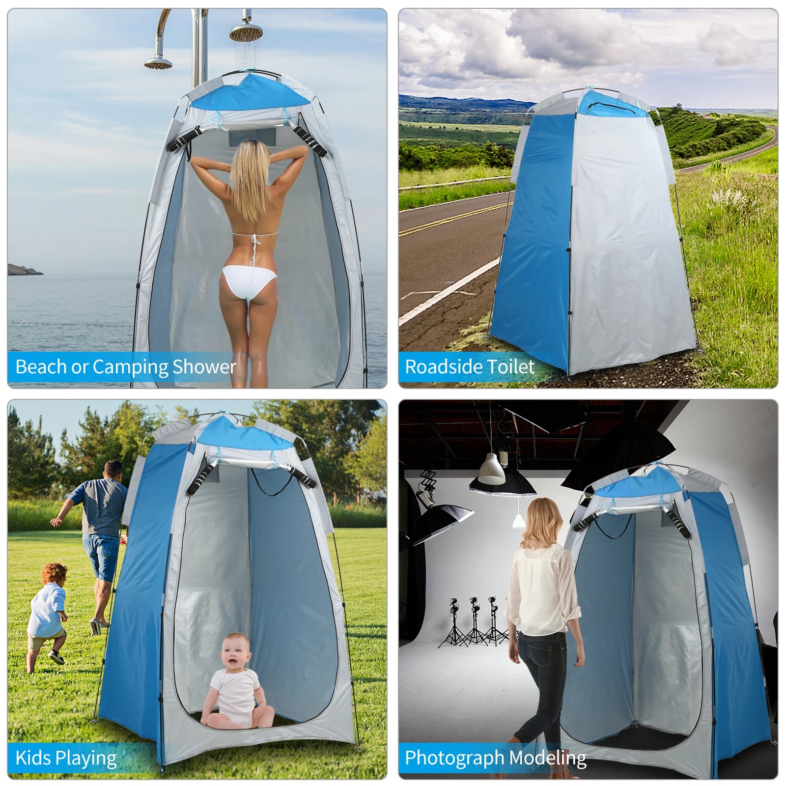 Portable Beach Shower Toilet Changing Tent Sun Rain Shelter Privacy Shelter Tent with Window for Outdoor Camping Bathroom - Delicate Leather