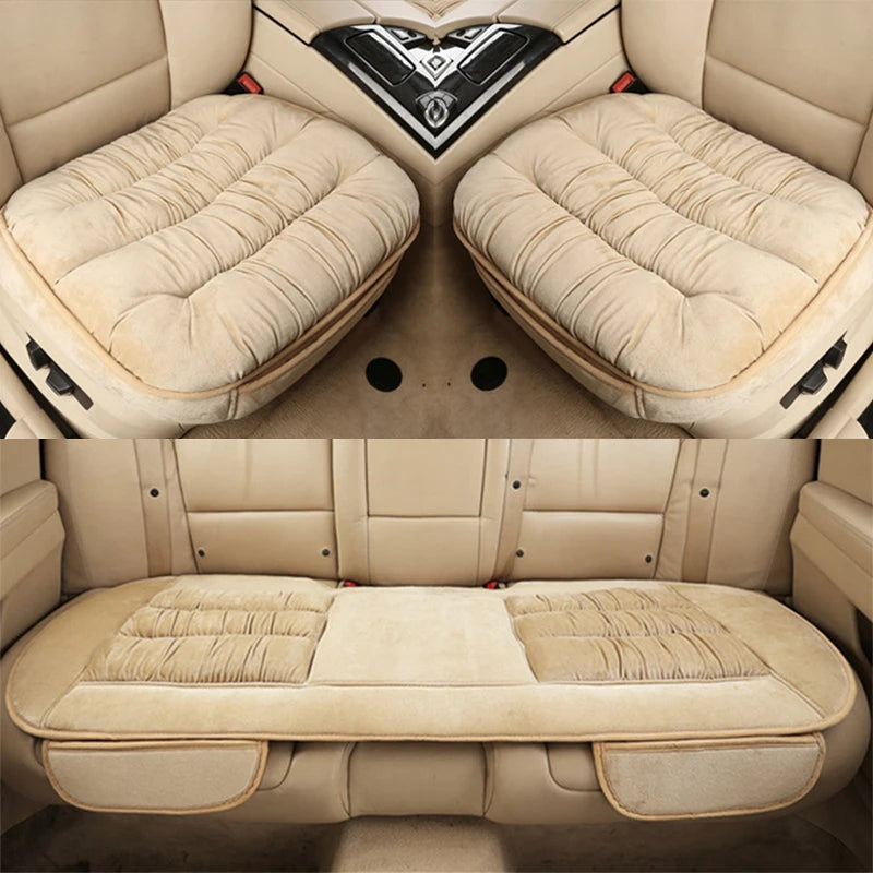 Plush Car Seat Cover Set – Front and Rear Seat Cushion Pads with Non-Slip Design, Universal Fit - Delicate Leather