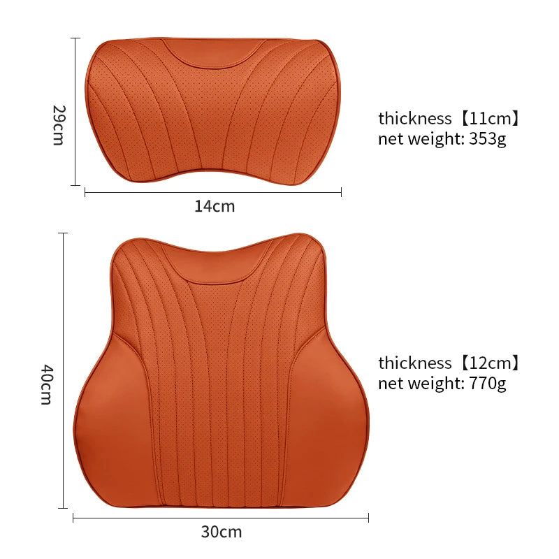 Universal Genuine Leather Neck Pillow & Lumbar Support – Anti-Slip Car Headrest Cushion for All-Season Comfort - Delicate Leather