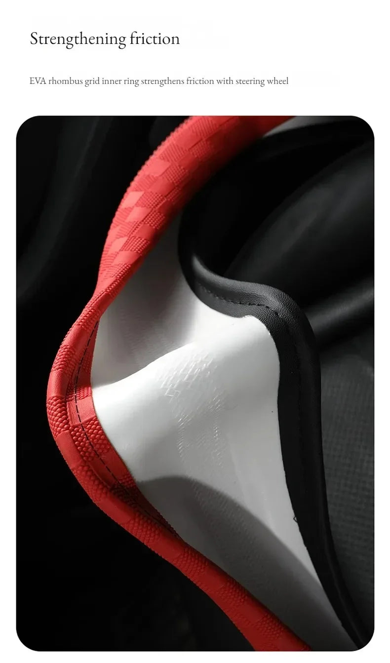 Microfiber Leather Steering Wheel Cover – 15-Inch Universal Fit, Anti-Slip Rubber Grip, Checkered Flag Design, All-Season Comfort - Delicate Leather