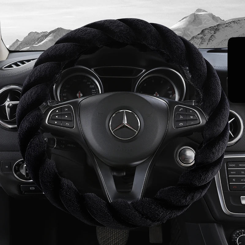 Plush Winter Steering Wheel Cover Universal – Cute Decorative Non-Slip Handle Cover for Car Interior - Delicate Leather