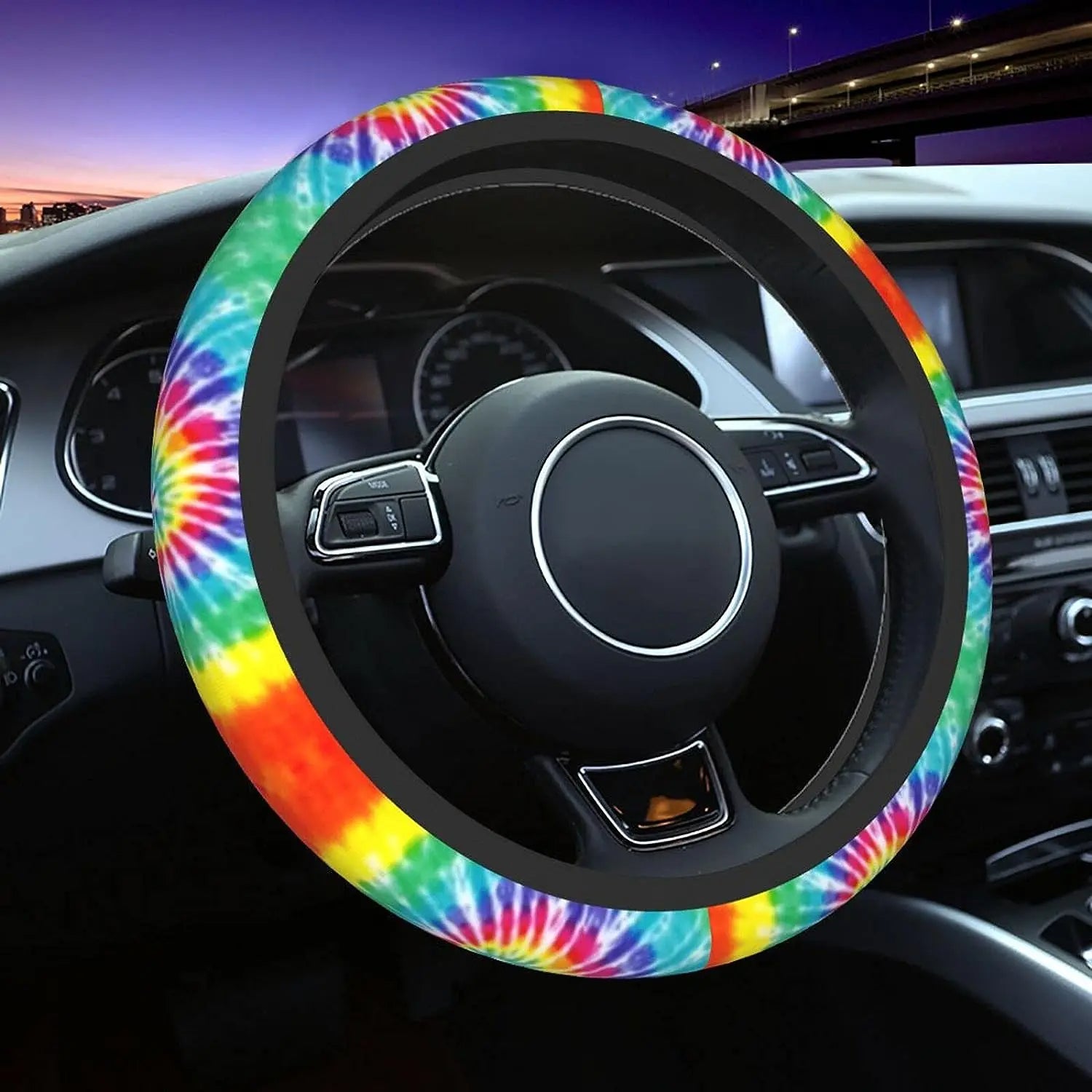 Retro Rainbow Stripes Steering Wheel Cover for Women, Bright Rainbows, Colorful Car Steering Wheel Cover Cute, Car Wheel Cover, Aesthetic Car Decor, Car Gift, Car Accessories 27