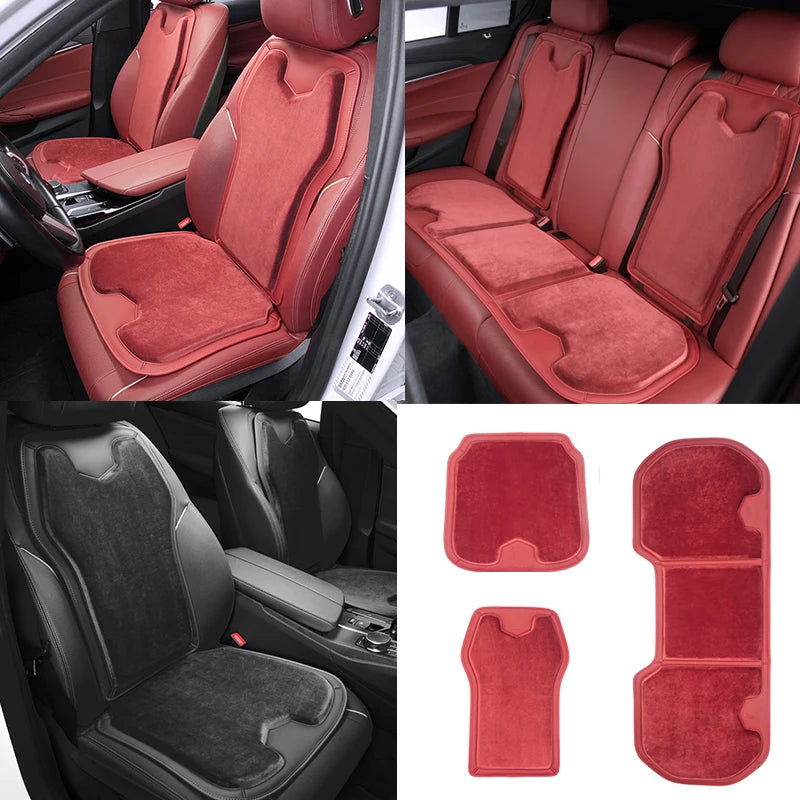 Car Seat Cover Cushion - Warm Flannel Soft Memory Foam Seat Protector Booster Pad - Winter Seat Accessories - Delicate Leather