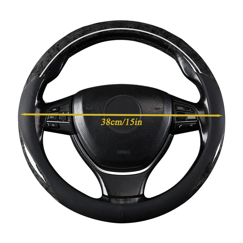 Wood Grain Microfiber Leather Steering Wheel Cover – Universal Fit 14.5–15 Inch, Anti-Slip Design, Durable & Comfortable Grip - Delicate Leather