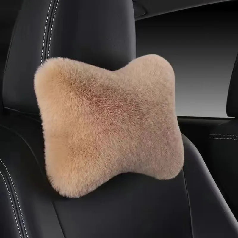 Car Headrest Lumbar Pillow – Soft Plush Comfort Cushion for All-Season Ergonomic Support - Delicate Leather