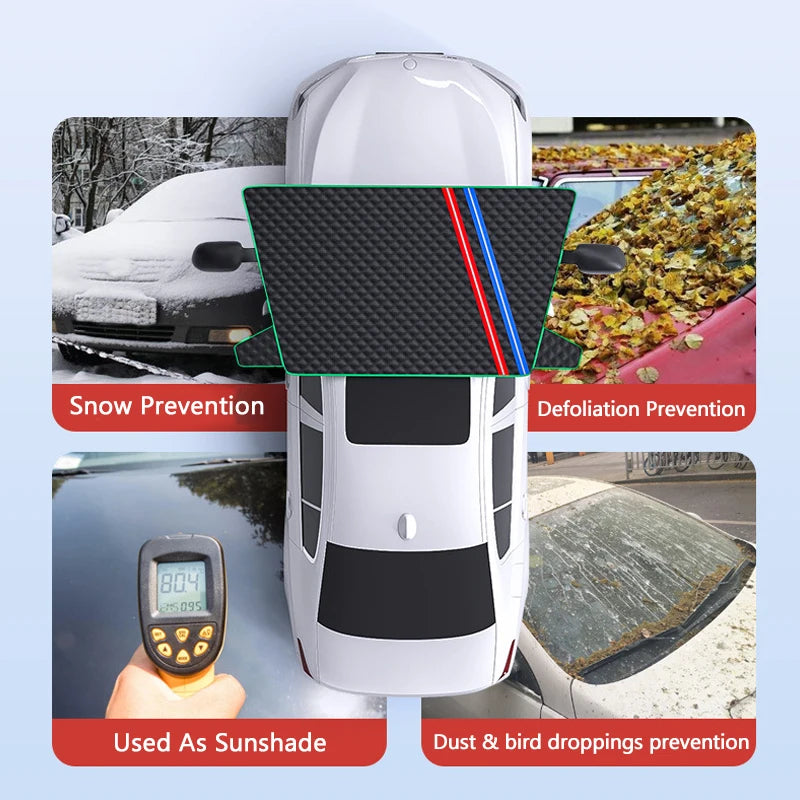 Car Snow & Ice Cover Protector – Thickened Front/Rear Windshield Frost Guard, Winter Sunshade Exterior Accessory - Delicate Leather