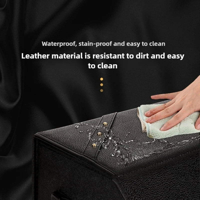 Foldable Car Trunk Storage Box – Large Capacity Leather Organizer for Auto Accessories, Waterproof and Easy to Store - Delicate Leather
