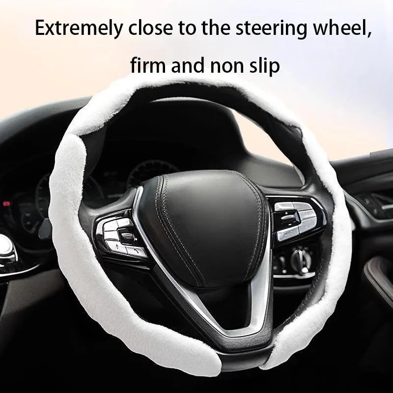 Segmented Wave Plush Steering Wheel Cover – Breathable Anti-Slip Grip, Warm & Comfortable, Universal Fit - Delicate Leather