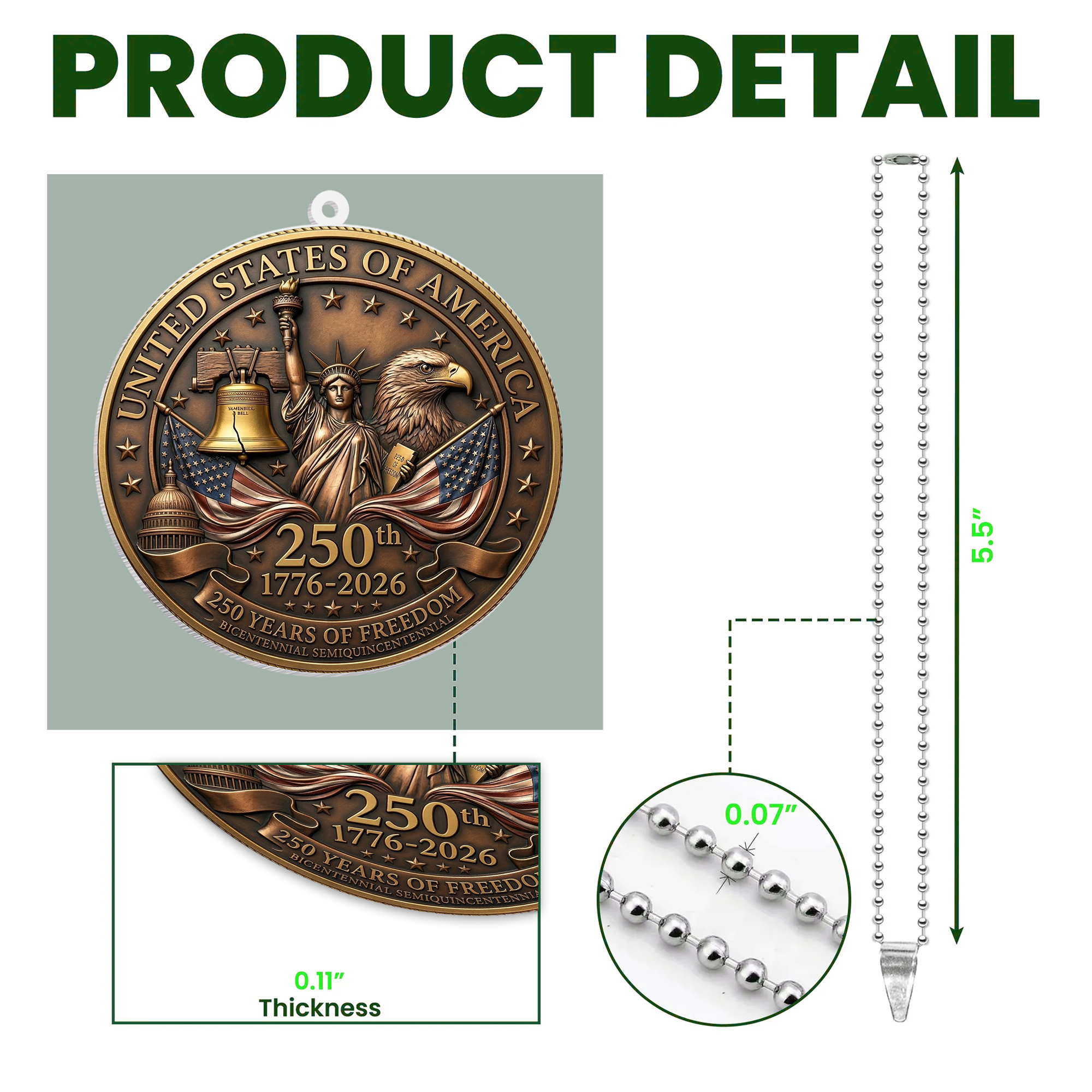 USA 250th Anniversary Rear View Mirror Accessory – Commemorative Hanging Ornament 04 - Delicate Leather