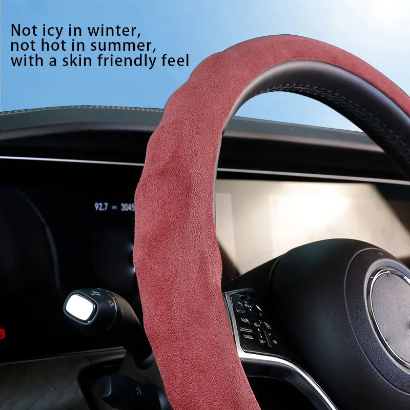 5D Suede Steering Wheel Cover – Ultra-Thin Breathable Non-Slip Grip, Universal Fit Interior Accessory - Delicate Leather