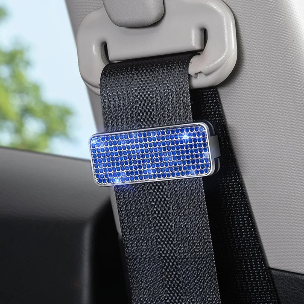 Rhinestone Car Seat Belt Limiter – Bling Adjustable Anti-Skid Safety Belt Clip Clamp for Women - Delicate Leather