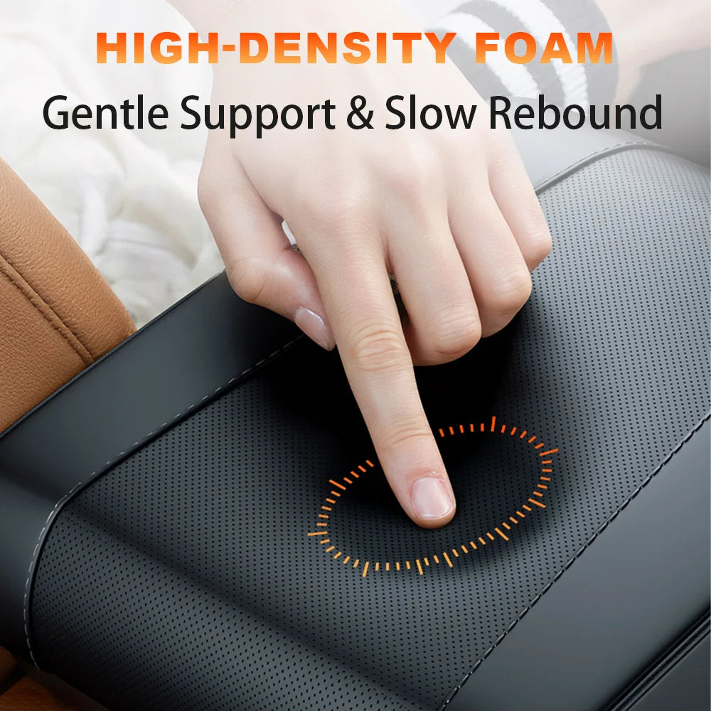 PU Leather Car Armrest Height Pad – Universal Center Console Cushion with Storage Pocket - Delicate Leather