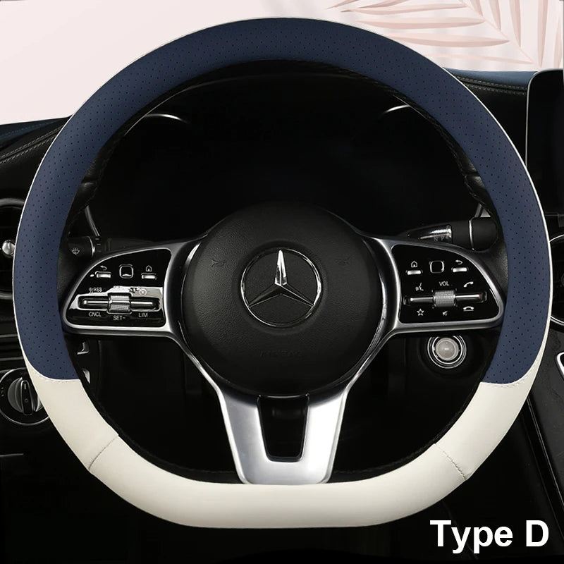 Universal Leather Car Steering Wheel Cover – Anti-Slip Protective Cover, Fashionable 38cm - Delicate Leather