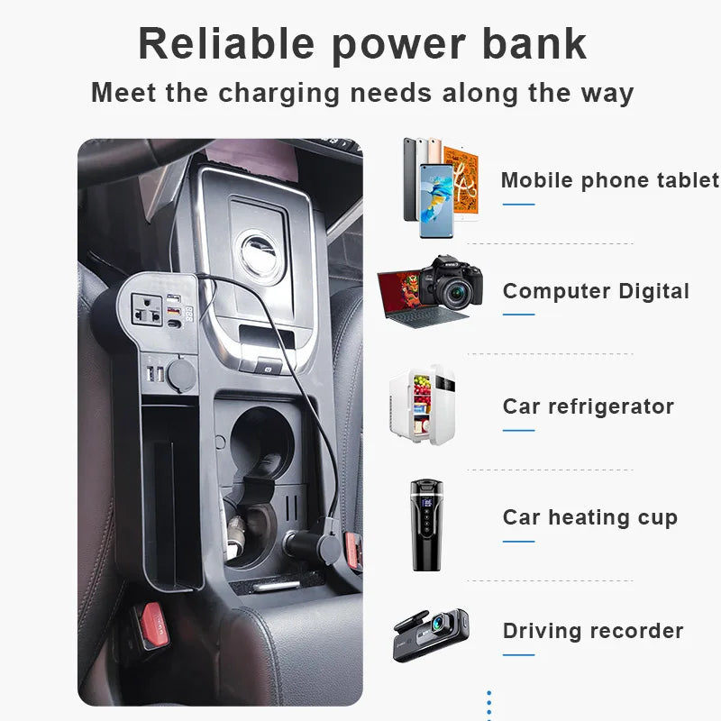 Car Seat Gap Organizer with Power Inverter – 12V/24V to 220V Converter with 4 USB Ports - Delicate Leather