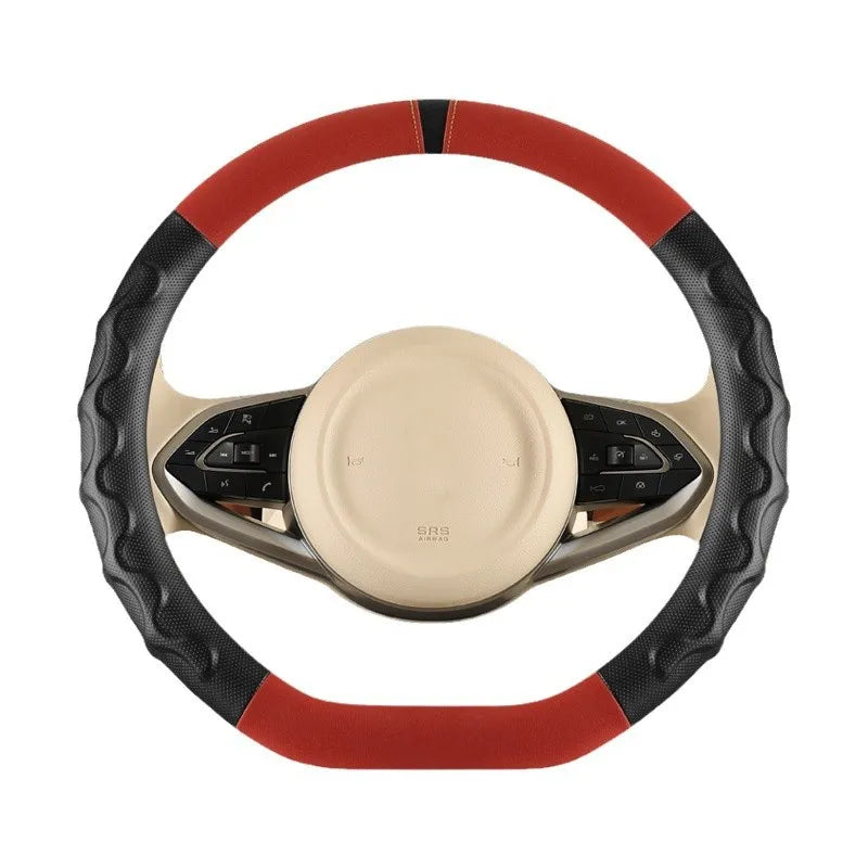 Universal 38cm Steering Wheel Cover – All-Season Non-Slip Faux Leather with 3D Corrugated Grip, Wear-Resistant Car Handle Cover - Delicate Leather