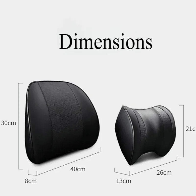 Ventilated Memory Foam Car Neck & Lumbar Pillow – Slow Rebound, Universal Seat Support - Delicate Leather