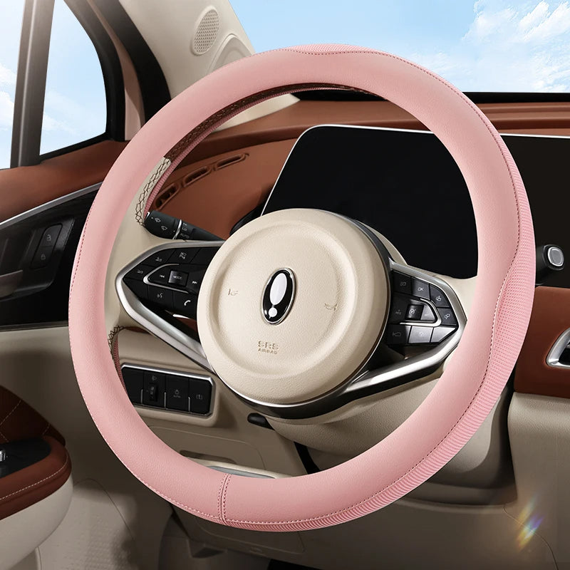 PU Leather & Mesh Car Steering Wheel Cover – Breathable, All-Season Comfort - Delicate Leather