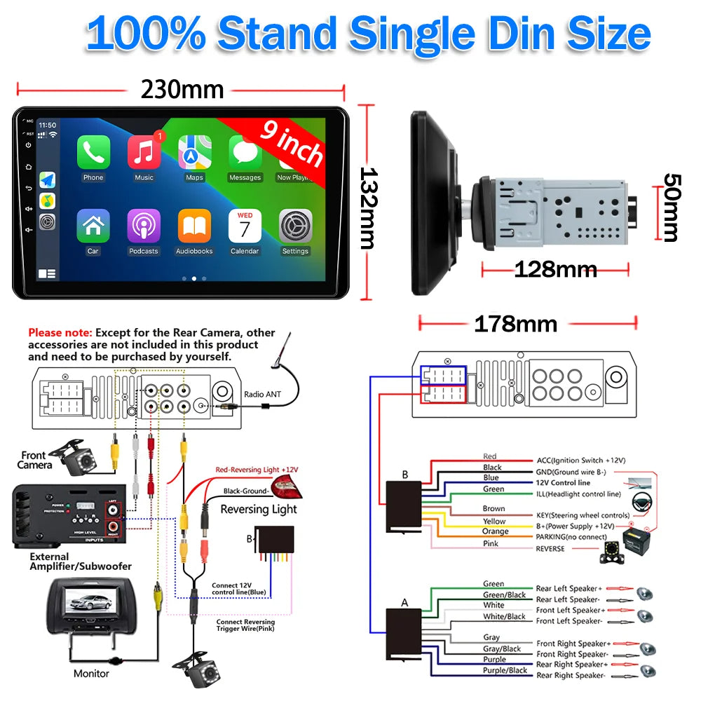 Single Din 9-Inch Car Stereo – Apple CarPlay, Android Auto, Touch Screen Bluetooth Audio with Backup Camera 19 - Delicate Leather