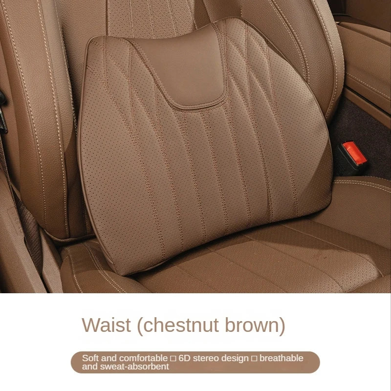 Delicate Leather Universal Car Seat Cushion with Lumbar Support – Ergonomic Leather Driver’s Seat Pad with Integrated Back Support