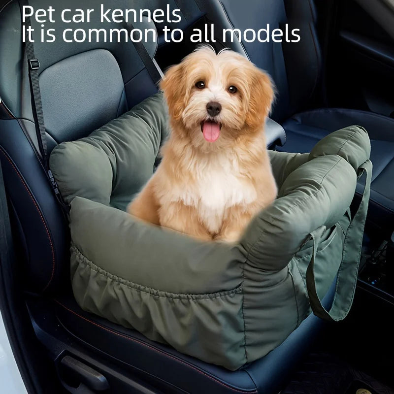 Dog Car Seat with Safety Belt – Non-Slip Pet Car Bed for Small Dogs, Washable Travel Carrier with Secure Straps - Delicate Leather
