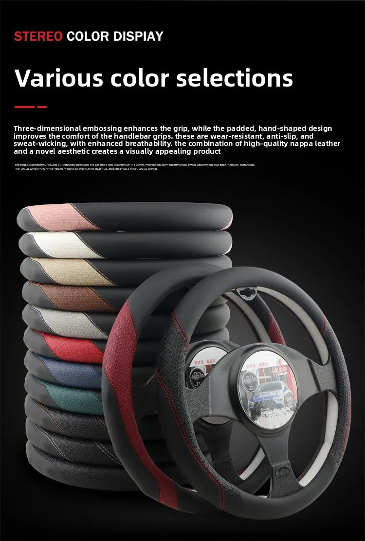 Nappa Leather Steering Wheel Cover – Anti-Slip Universal O/D Type Interior Accessory - Delicate Leather