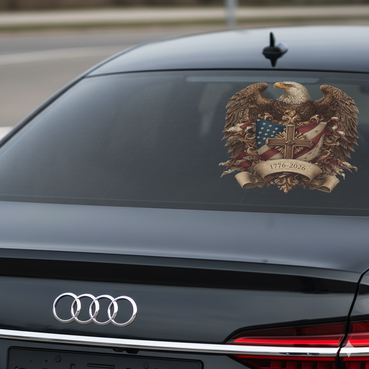 Patriotic Eagle Wings & Cross Decal 1776–2026 – Independence Anniversary Sticker 03 - Delicate Leather