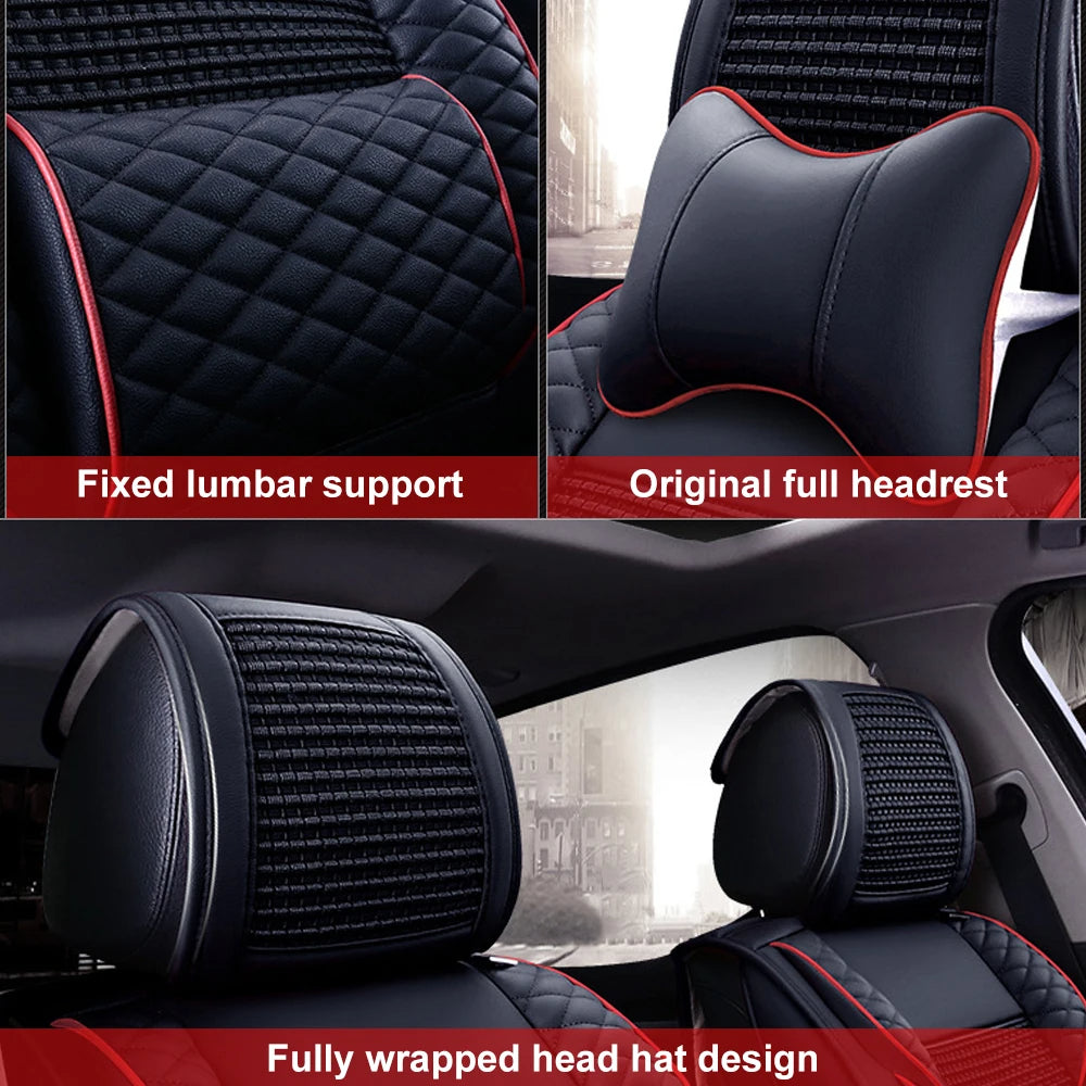 Universal Coffee-Colored Seat Covers for 5-Seater – Ice Silk, Waterproof Headrests & Lumbar Pillows 12 - Delicate Leather