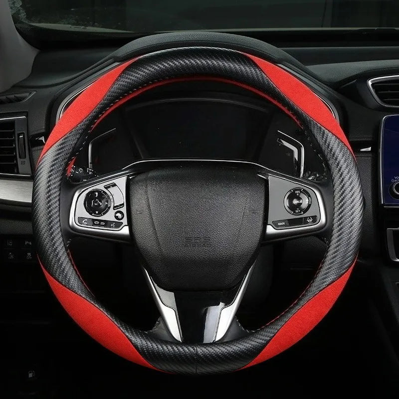 Carbon Fiber Style Steering Wheel Cover – Anti-Slip Universal Grip Interior Accessory - Delicate Leather