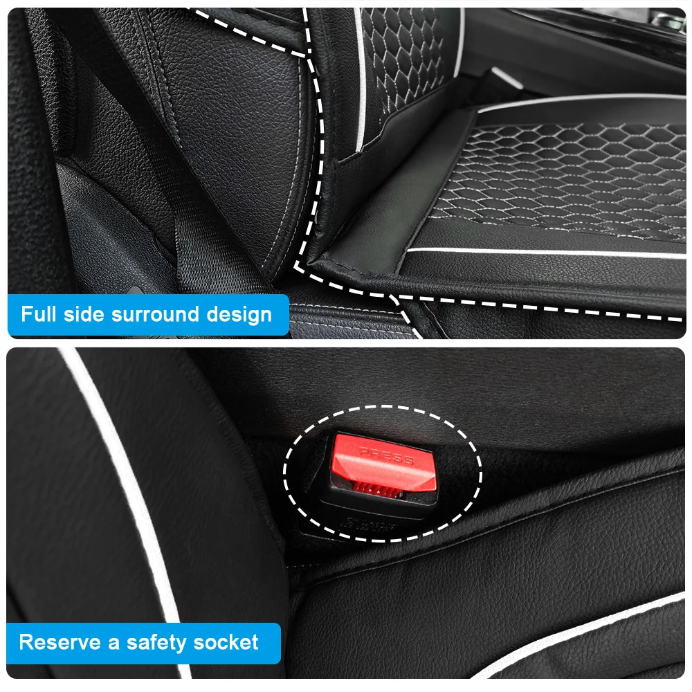 PU Leather Car Seat Covers for Five Seats – Black & White Waterproof Cushions with Headrest and Lumbar Support 14 - Delicate Leather
