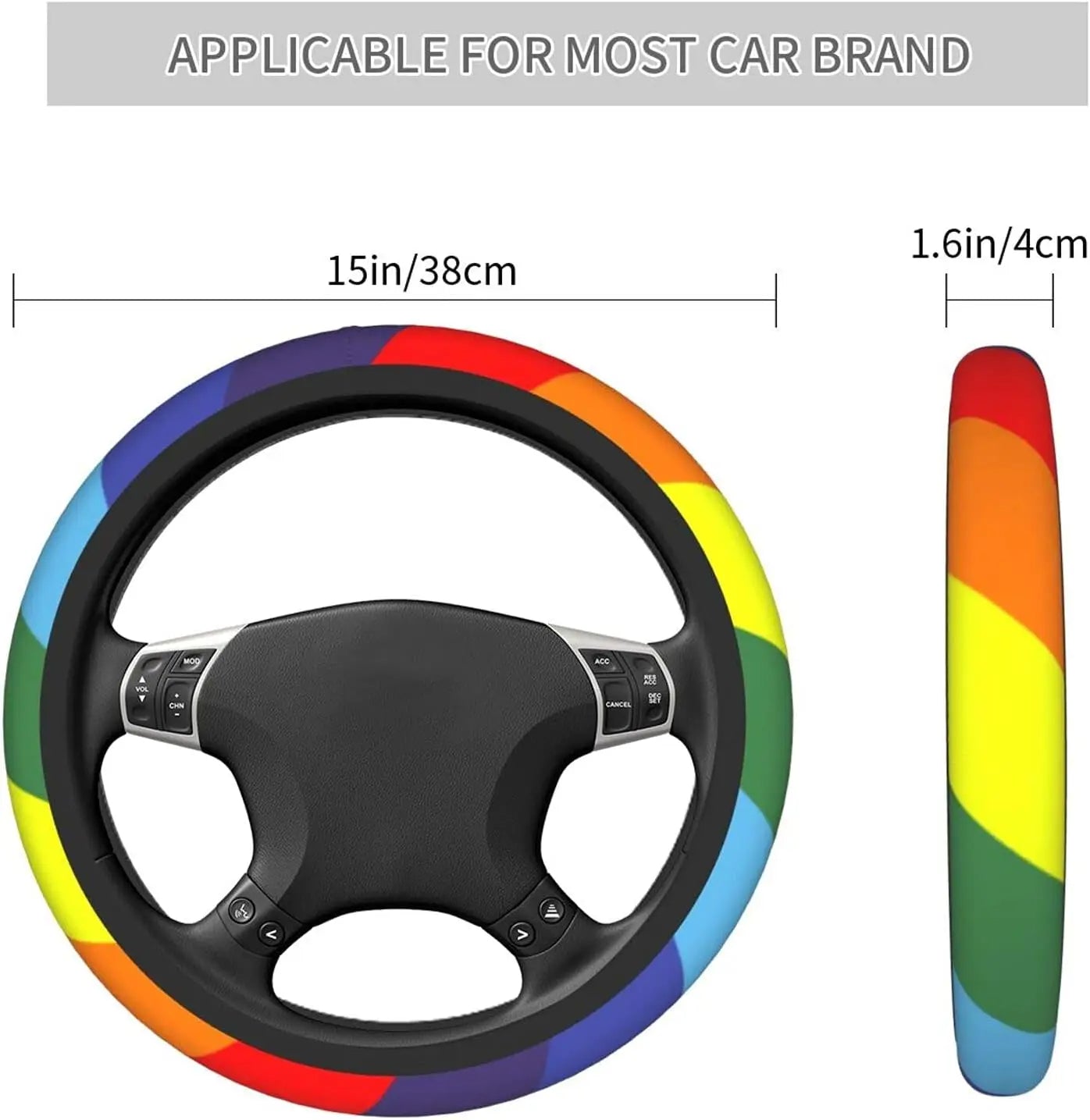 Retro Rainbow Stripes Steering Wheel Cover for Women, Bright Rainbows, Colorful Car Steering Wheel Cover Cute, Car Wheel Cover, Aesthetic Car Decor, Car Gift, Car Accessories 27