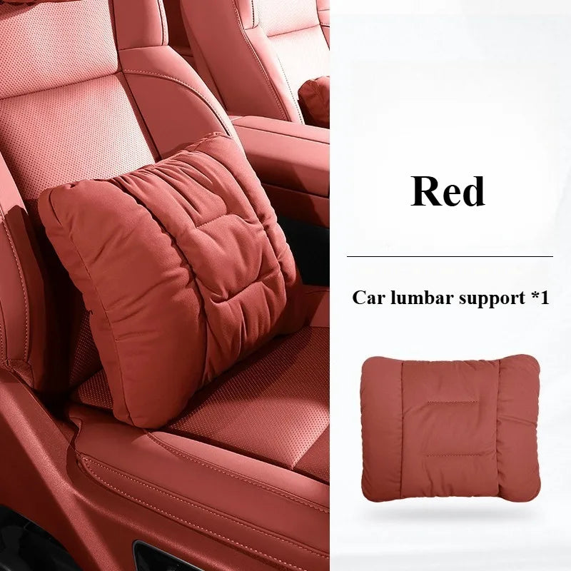 Suede Leather Car Headrest & Lumbar Support Pillow Set – Comfortable Neck and Back Cushions - Delicate Leather