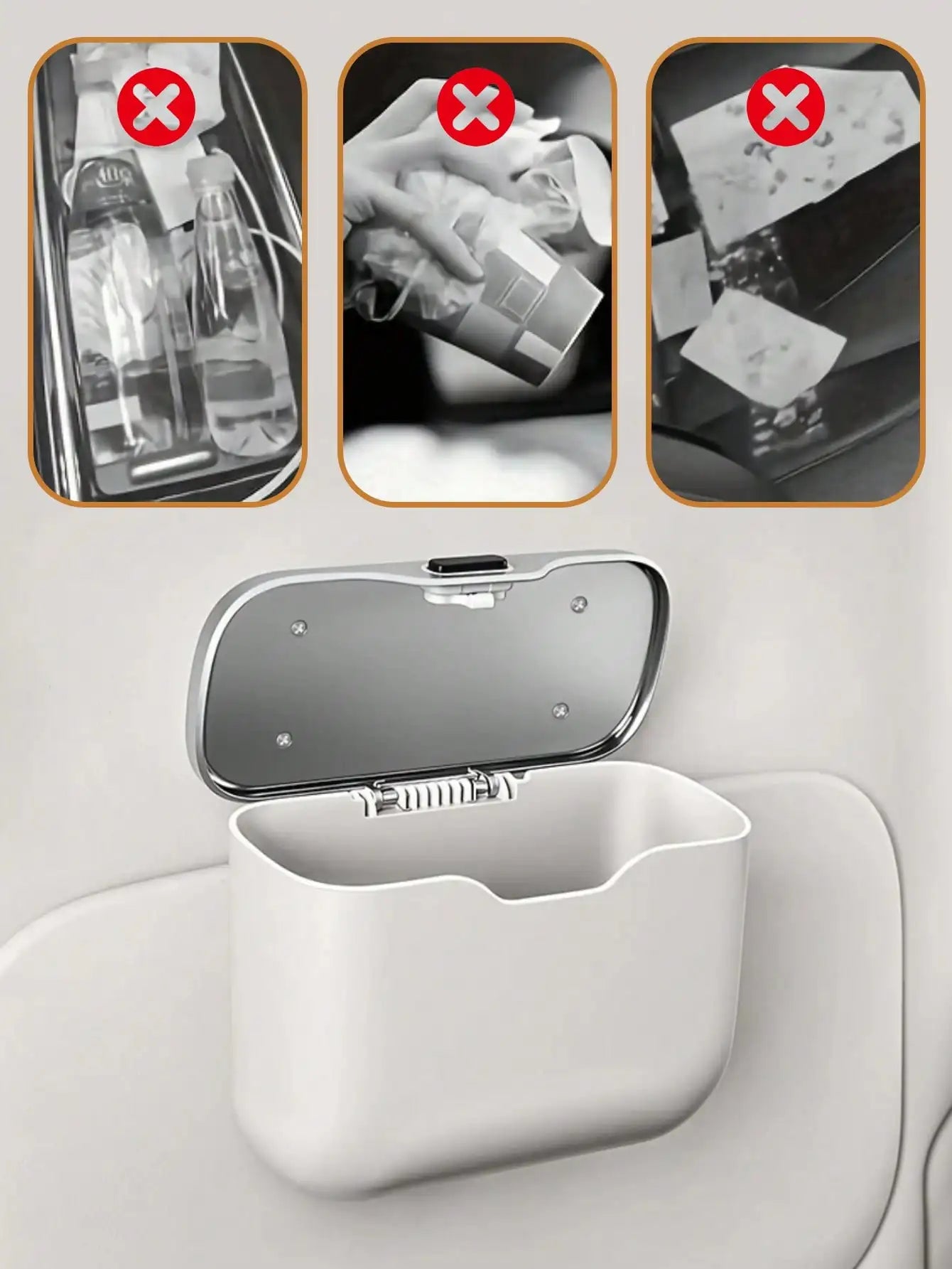 Multi-Functional Car Trash Bin – ABS Vehicle Trash Can & Storage Organizer - Delicate Leather