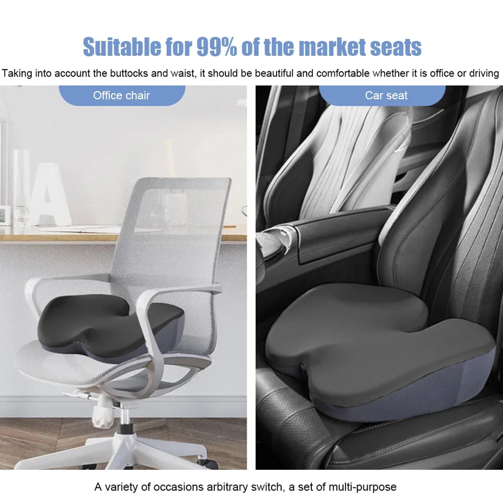 Memory Foam Seat Cushion – Ergonomic Chair Booster Pad for Office, Home, and Car - Delicate Leather