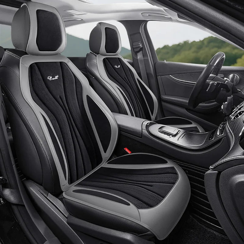 Luxury Suede Leather Car Seat Cover – Full Set Non-Slip Seat Cushion, Universal Car Interior Protection - Delicate Leather
