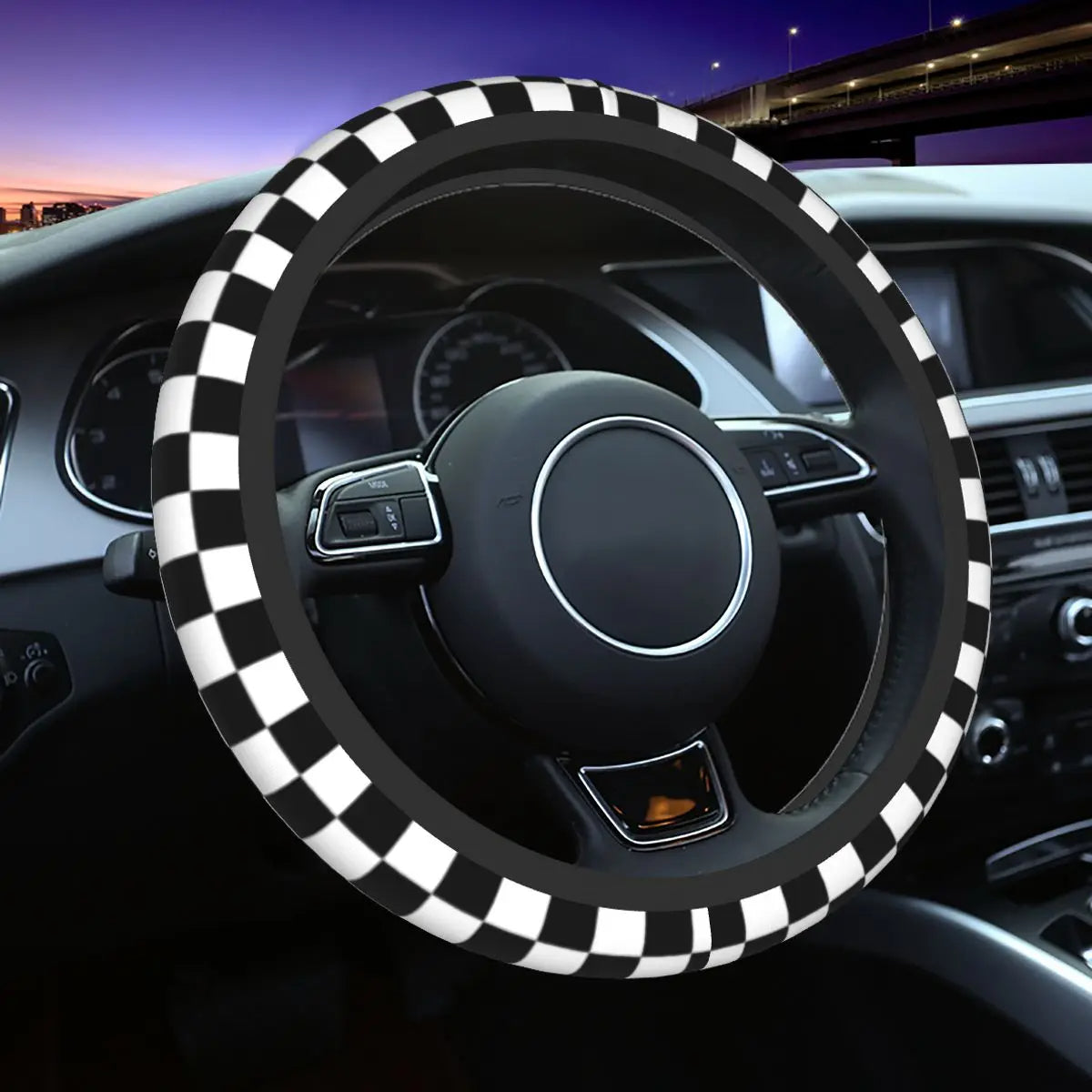 Lightly Padded Non Slip Steering Wheel Cover - Checkers Style , Car Steering Wheel Cover, Car Accessories 16