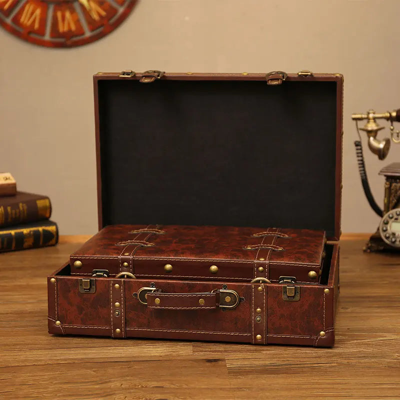 Customized Vintage Travel Suitcases Large Capacity Wooden Luggage, Clothes Storage Organizer Boxes, Decorative Props