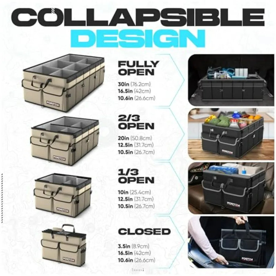 Car Trunk Organizer with Cooler – Foldable 105L Storage Box with Non-Slip Base - Delicate Leather