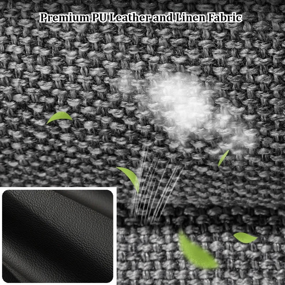 PU Leather & Linen Car Seat Cushion with Storage Bag – Breathable All-Season Seat Pad, Universal Fit - Delicate Leather