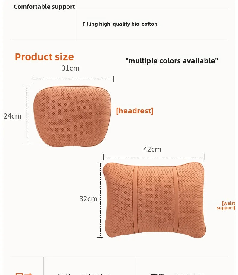 Car Headrest Neck Support Pillow - Adjustable Universal Car Neck and Waist Pillow for Comfortable Travel - Delicate Leather